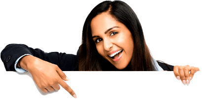 Image of girl with her finger pointing to Charity donations information