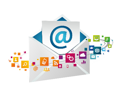 Image of monitor with envelopes flying out to support our email marketing service