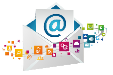 Image of envelope with computer type icons swirling around the envelope to support email service without website